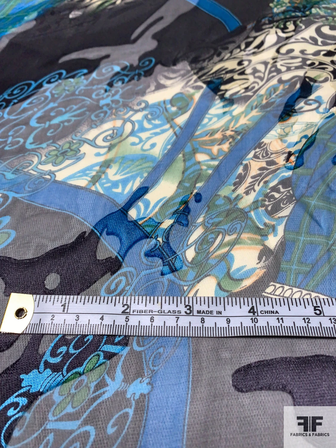 Abstract Printed Burnout Silk Blend Chiffon - Teal / Turquoise / Black / Oranges 8 Abstract Printed Burnout Silk Blend Chiffon - Teal / Turquoise / Black / Oranges - Image 6
