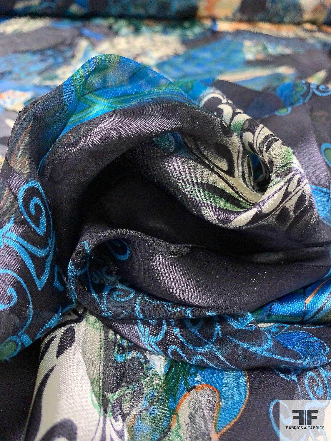 Abstract Printed Burnout Silk Blend Chiffon - Teal / Turquoise / Black / Oranges 10 Abstract Printed Burnout Silk Blend Chiffon - Teal / Turquoise / Black / Oranges - Image 8