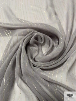 Solid Silk Chiffon With Gold Lurex Pinstripes - Dove Grey / Gold