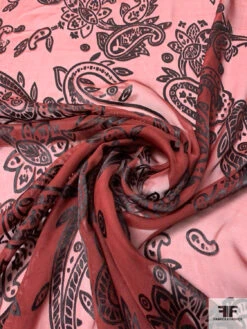 Paisley Pattern Silk-Rayon Burnout Chiffon - Brick Red / Black 12 Paisley Pattern Silk-Rayon Burnout Chiffon - Brick Red / Black -Fabrics And Fabrics Store 14459 2