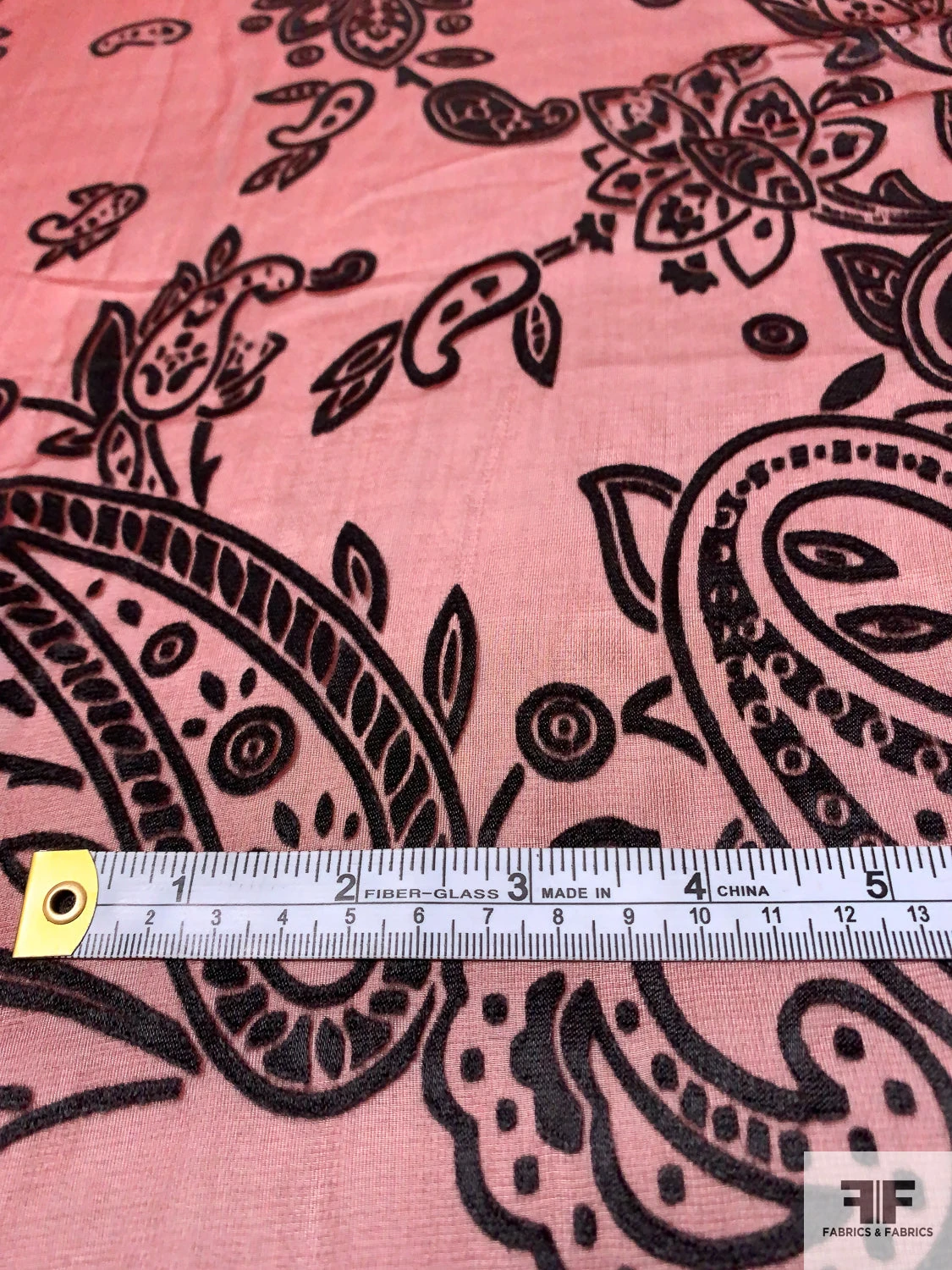 Paisley Pattern Silk-Rayon Burnout Chiffon - Brick Red / Black 9 Paisley Pattern Silk-Rayon Burnout Chiffon - Brick Red / Black - Image 7