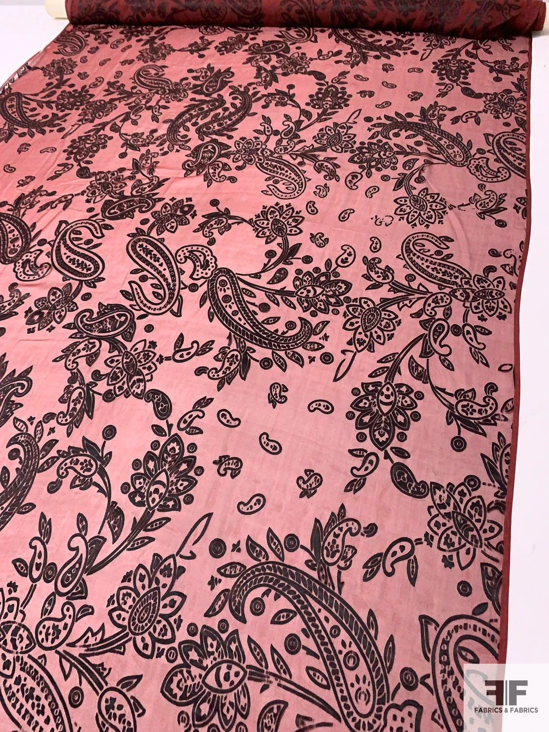 Paisley Pattern Silk-Rayon Burnout Chiffon - Brick Red / Black 4 Paisley Pattern Silk-Rayon Burnout Chiffon - Brick Red / Black - Image 2