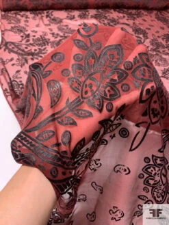 Paisley Pattern Silk-Rayon Burnout Chiffon - Brick Red / Black 17 Paisley Pattern Silk-Rayon Burnout Chiffon - Brick Red / Black -Fabrics And Fabrics Store 14459 8