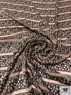 Linear Floral Design Silk-Rayon Burnout Chiffon - Tan / Black -Fabrics And Fabrics Store 14460 2