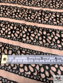Linear Floral Design Silk-Rayon Burnout Chiffon - Tan / Black -Fabrics And Fabrics Store 14460 5