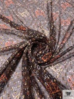 Wispy Paisley Printed Silk Chiffon With Gold Lurex Dots - Brown / Peach / Black / Ivory 12 Wispy Paisley Printed Silk Chiffon With Gold Lurex Dots - Brown / Peach / Black / Ivory -Fabrics And Fabrics Store 14461 2