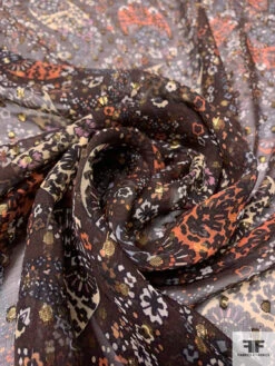Wispy Paisley Printed Silk Chiffon With Gold Lurex Dots - Brown / Peach / Black / Ivory 13 Wispy Paisley Printed Silk Chiffon With Gold Lurex Dots - Brown / Peach / Black / Ivory -Fabrics And Fabrics Store 14461 3