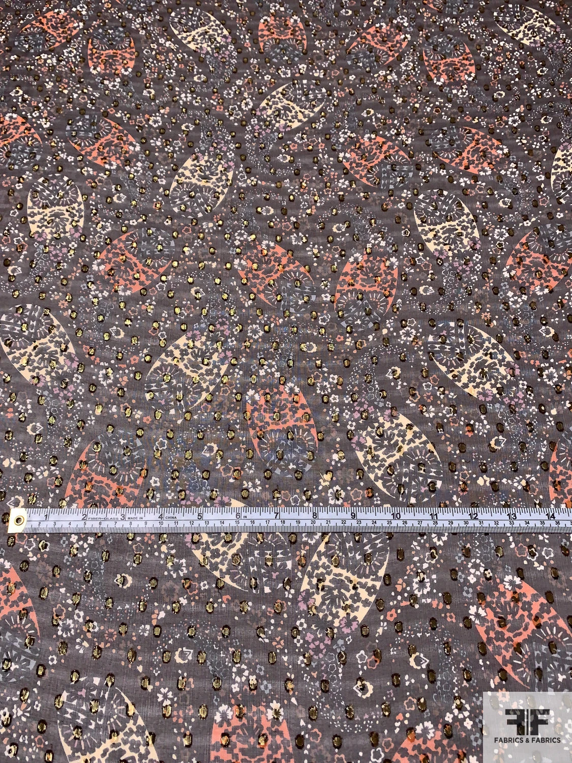 Wispy Paisley Printed Silk Chiffon With Gold Lurex Dots - Brown / Peach / Black / Ivory 8 Wispy Paisley Printed Silk Chiffon With Gold Lurex Dots - Brown / Peach / Black / Ivory - Image 6