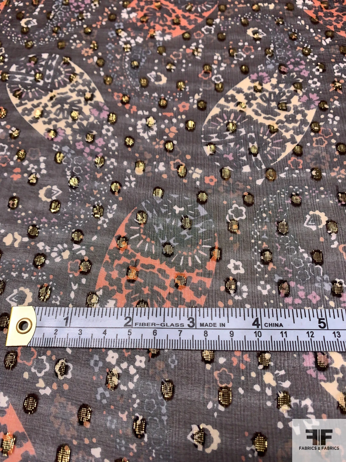 Wispy Paisley Printed Silk Chiffon With Gold Lurex Dots - Brown / Peach / Black / Ivory 9 Wispy Paisley Printed Silk Chiffon With Gold Lurex Dots - Brown / Peach / Black / Ivory - Image 7