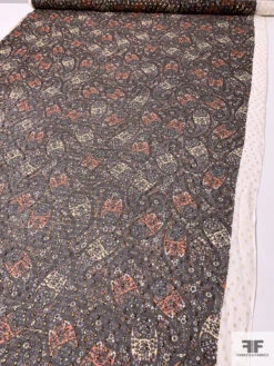 Wispy Paisley Printed Silk Chiffon With Gold Lurex Dots - Brown / Peach / Black / Ivory 17 Wispy Paisley Printed Silk Chiffon With Gold Lurex Dots - Brown / Peach / Black / Ivory -Fabrics And Fabrics Store 14461 7