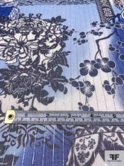 Floral Collage Printed Silk Chiffon With Silver Lurex Pinstripes - Blue / Navy / Off-White 16 Floral Collage Printed Silk Chiffon With Silver Lurex Pinstripes - Blue / Navy / Off-White -Fabrics And Fabrics Store 14462 6