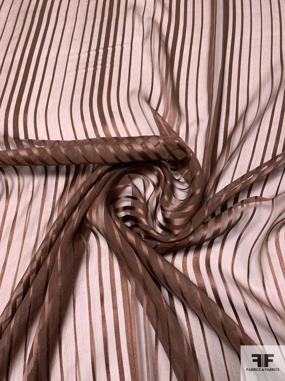 French Satin Striped Burnout Silk Chiffon - Classic Brown 3 French Satin Striped Burnout Silk Chiffon - Classic Brown