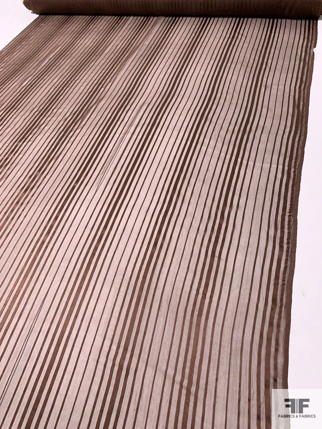 French Satin Striped Burnout Silk Chiffon - Classic Brown 9 French Satin Striped Burnout Silk Chiffon - Classic Brown - Image 7