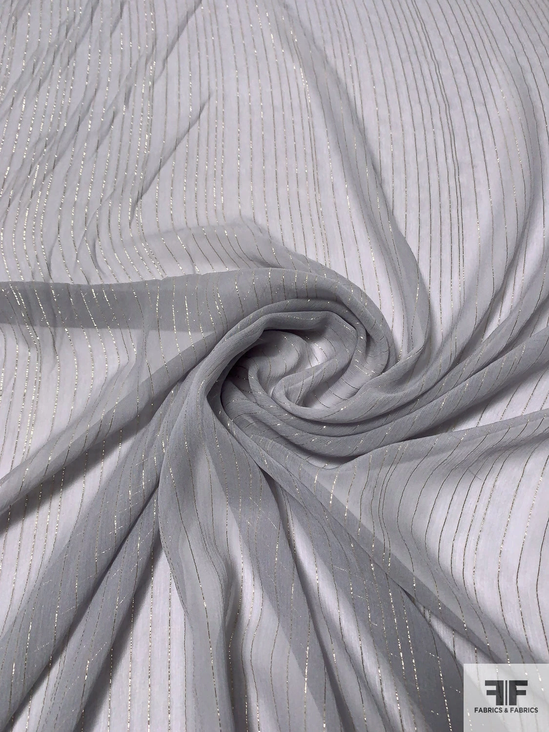 Solid Silk Chiffon With Gold Lurex Pinstripes - Soft Grey / Gold 4 Solid Silk Chiffon With Gold Lurex Pinstripes - Soft Grey / Gold - Image 2