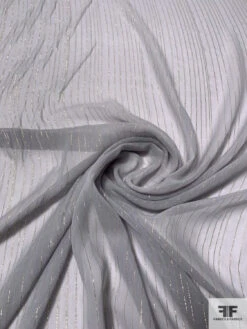 Solid Silk Chiffon With Gold Lurex Pinstripes - Soft Grey / Gold 12 Solid Silk Chiffon With Gold Lurex Pinstripes - Soft Grey / Gold -Fabrics And Fabrics Store 14485 2