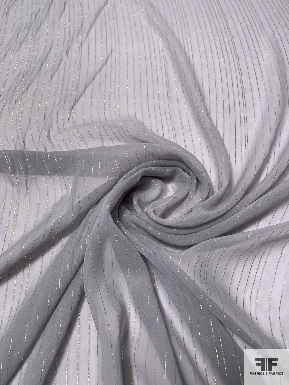 Solid Silk Chiffon With Gold Lurex Pinstripes - Soft Grey / Gold 5 Solid Silk Chiffon With Gold Lurex Pinstripes - Soft Grey / Gold - Image 3