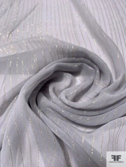 Solid Silk Chiffon With Gold Lurex Pinstripes - Soft Grey / Gold