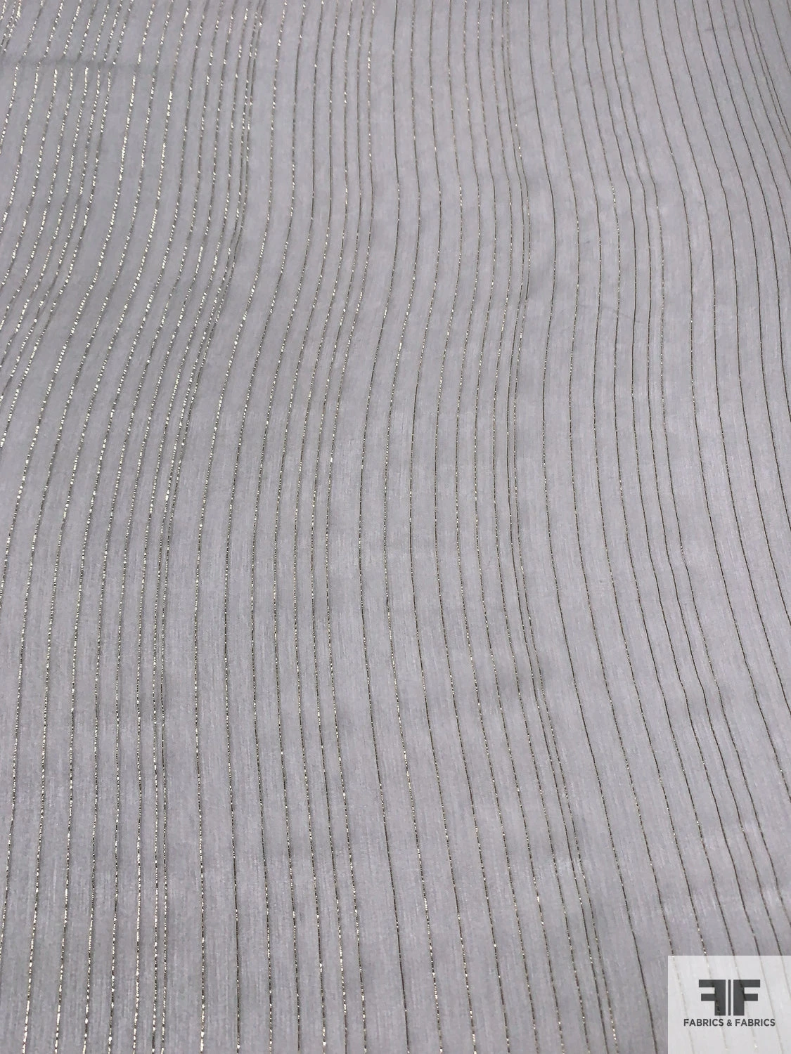 Solid Silk Chiffon With Gold Lurex Pinstripes - Soft Grey / Gold 6 Solid Silk Chiffon With Gold Lurex Pinstripes - Soft Grey / Gold - Image 4