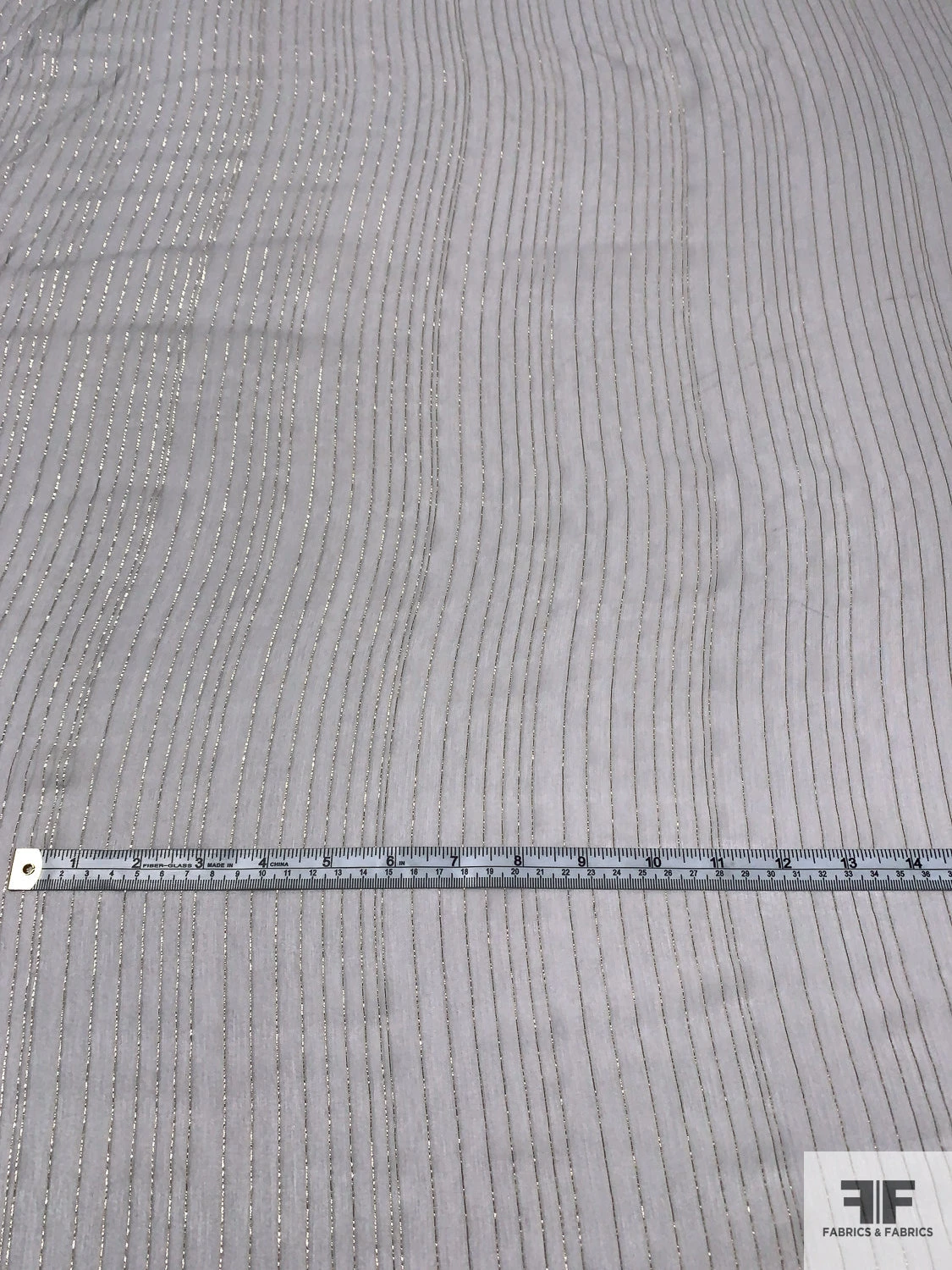 Solid Silk Chiffon With Gold Lurex Pinstripes - Soft Grey / Gold 7 Solid Silk Chiffon With Gold Lurex Pinstripes - Soft Grey / Gold - Image 5