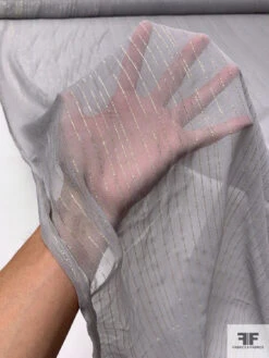 Solid Silk Chiffon With Gold Lurex Pinstripes - Soft Grey / Gold 17 Solid Silk Chiffon With Gold Lurex Pinstripes - Soft Grey / Gold -Fabrics And Fabrics Store 14485 8