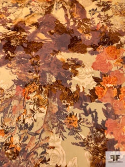 Romantic Floral Printed Burnout Silk-Rayon Chiffon - Shades Of Brown / Orange / Caramel 14 Romantic Floral Printed Burnout Silk-Rayon Chiffon - Shades Of Brown / Orange / Caramel -Fabrics And Fabrics Store 14495 4