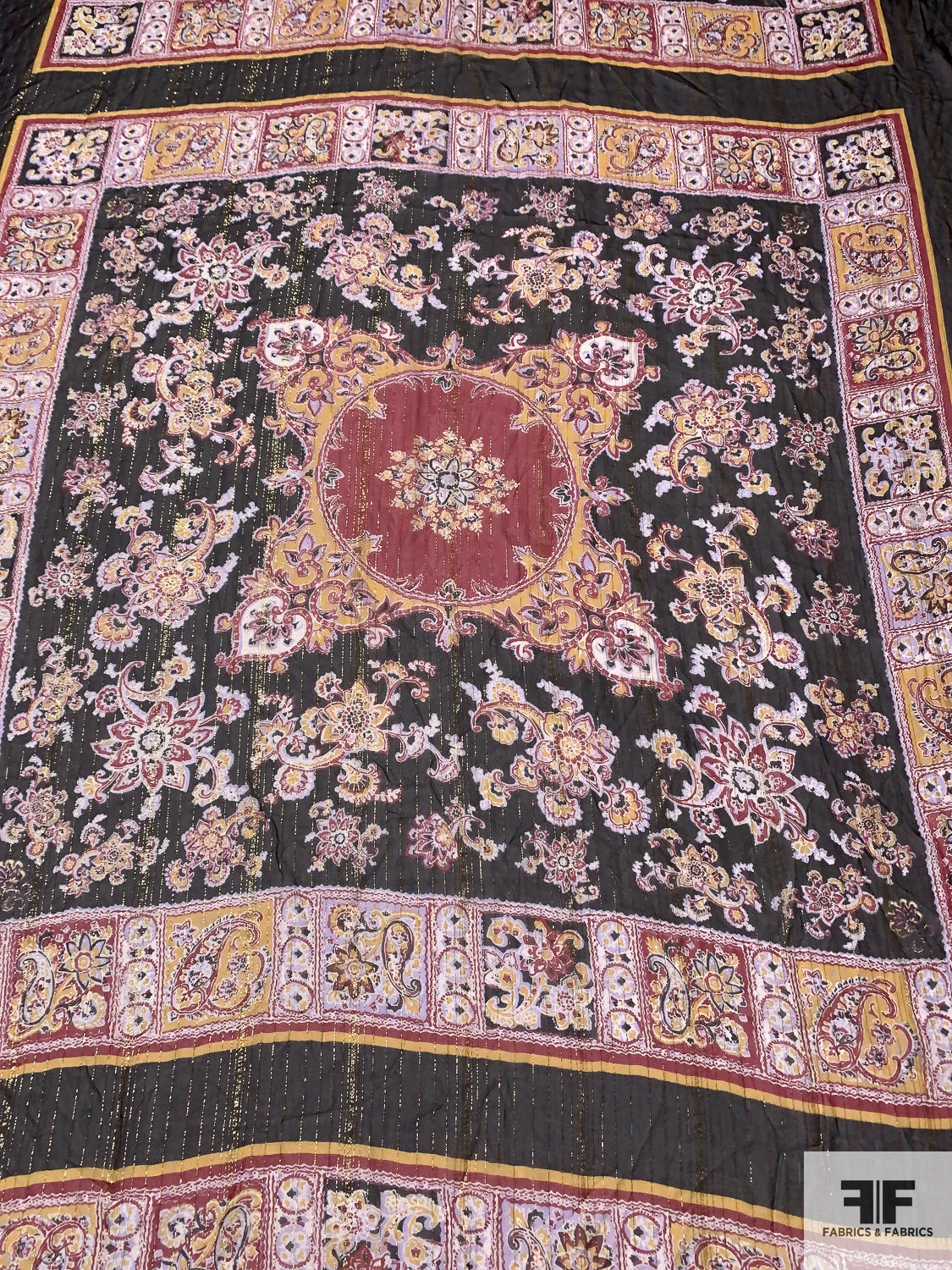 Paisley Box Frame Printed Metallic Silk Chiffon Panel - Wine Red / Mustard Yellow / Black / Gold 8 Paisley Box Frame Printed Metallic Silk Chiffon Panel - Wine Red / Mustard Yellow / Black / Gold - Image 6