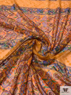 Painterly Frame Printed And Shimmery Clip Dot Silk Chiffon Panel - Autumn Orange / Blues / Green -Fabrics And Fabrics Store 14508 1