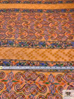 Painterly Frame Printed And Shimmery Clip Dot Silk Chiffon Panel - Autumn Orange / Blues / Green -Fabrics And Fabrics Store 14508 4