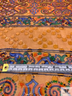 Painterly Frame Printed And Shimmery Clip Dot Silk Chiffon Panel - Autumn Orange / Blues / Green -Fabrics And Fabrics Store 14508 5