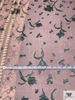 Floral Burnout And Border Pattern Printed Silk-Rayon Chiffon - Mocha Latte / Dark Sage / Beige -Fabrics And Fabrics Store 14510 5