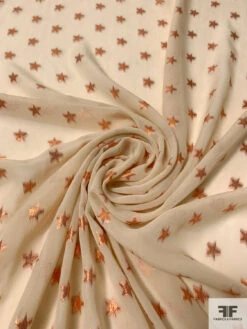 Metallic Stars Fil Coupé Silk Chiffon - Nude / Rose Gold -Fabrics And Fabrics Store 14530 1