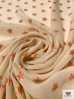 Metallic Stars Fil Coupé Silk Chiffon - Nude / Rose Gold