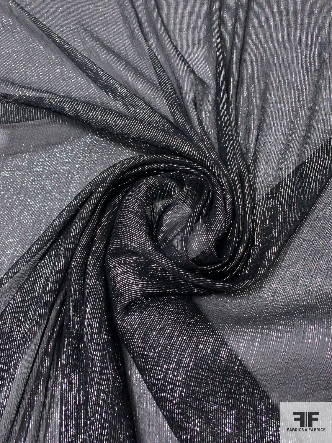 Lurex Pinstriped Silk Chiffon - Black / Silver 4 Lurex Pinstriped Silk Chiffon - Black / Silver - Image 2