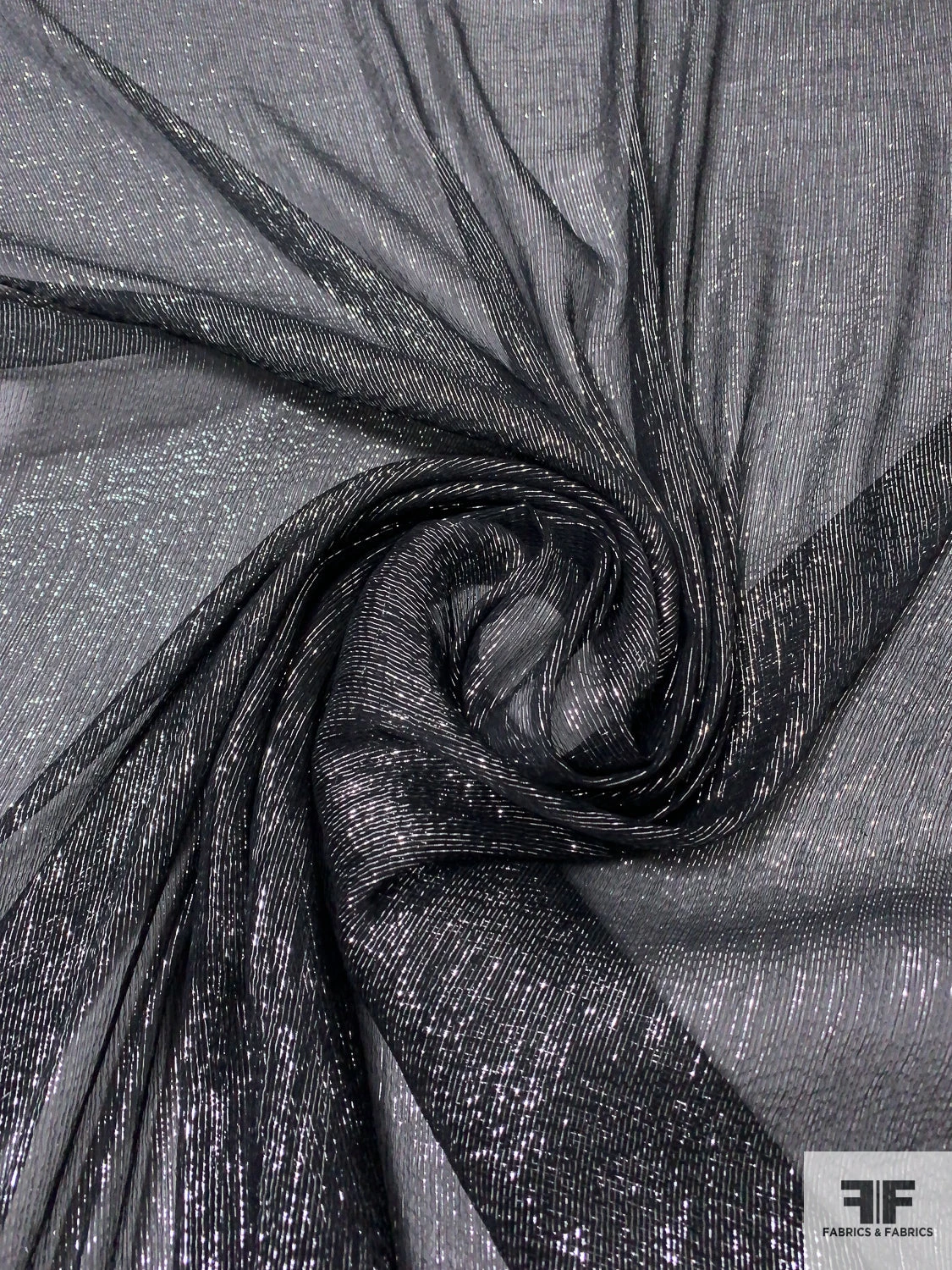 Lurex Pinstriped Silk Chiffon - Black / Silver 5 Lurex Pinstriped Silk Chiffon - Black / Silver - Image 3