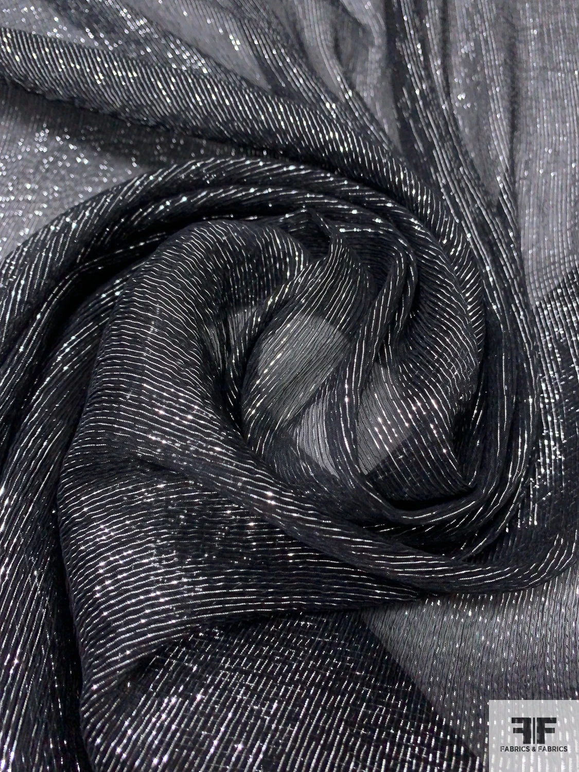 Lurex Pinstriped Silk Chiffon - Black / Silver 3 Lurex Pinstriped Silk Chiffon - Black / Silver