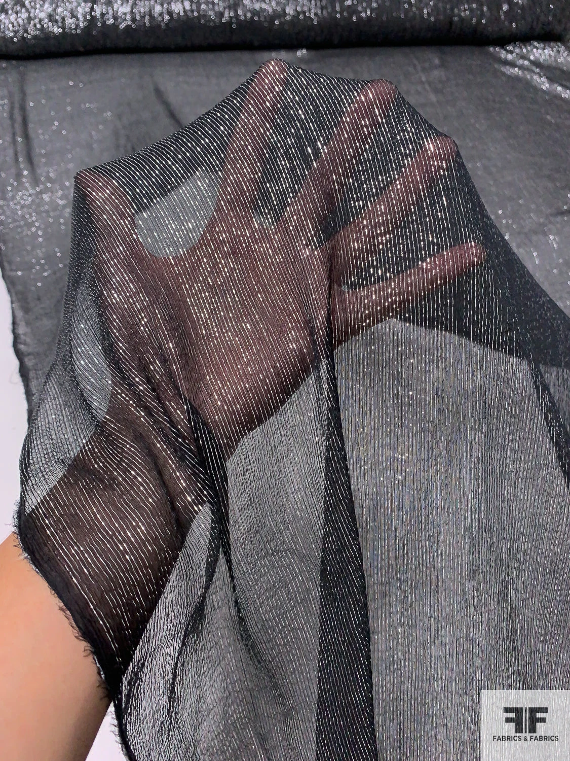 Lurex Pinstriped Silk Chiffon - Black / Silver 10 Lurex Pinstriped Silk Chiffon - Black / Silver - Image 8