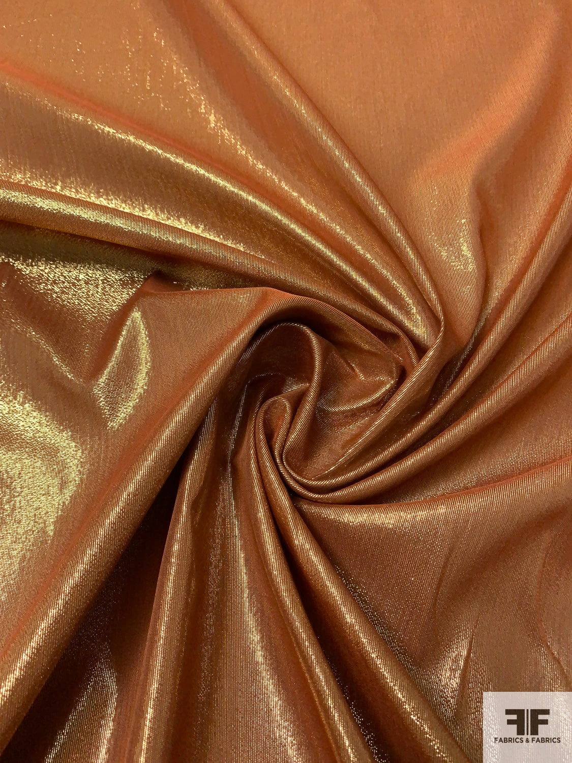 Lurex Pinstriped Silk Chiffon With Fused Backing - Saddle / Gold 4 Lurex Pinstriped Silk Chiffon With Fused Backing - Saddle / Gold - Image 2