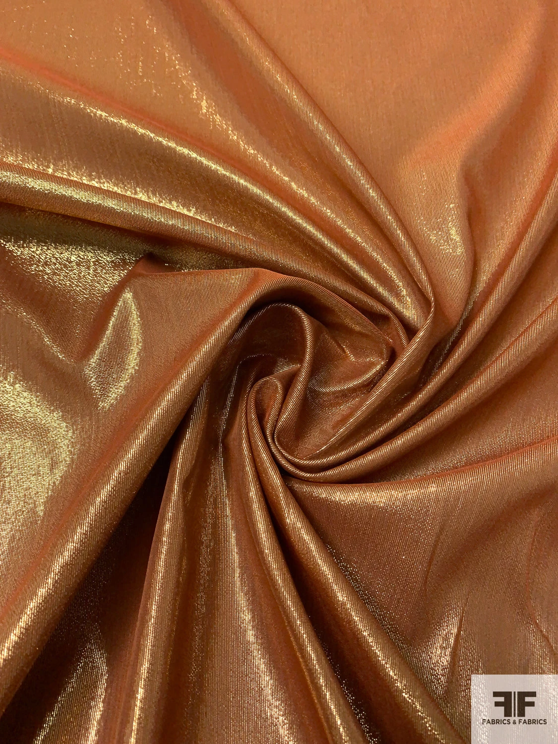 Lurex Pinstriped Silk Chiffon With Fused Backing - Saddle / Gold 5 Lurex Pinstriped Silk Chiffon With Fused Backing - Saddle / Gold - Image 3