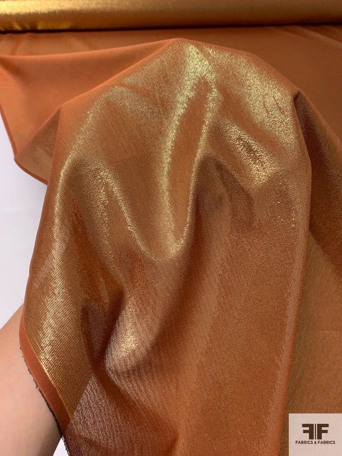 Lurex Pinstriped Silk Chiffon With Fused Backing - Saddle / Gold 10 Lurex Pinstriped Silk Chiffon With Fused Backing - Saddle / Gold - Image 8