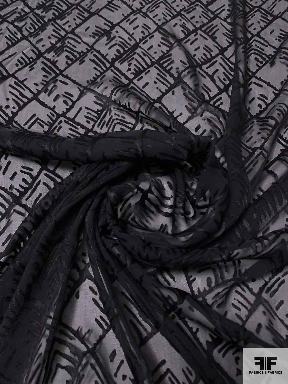 Geometric Burnout Silk Chiffon - Black 5 Geometric Burnout Silk Chiffon - Black - Image 3