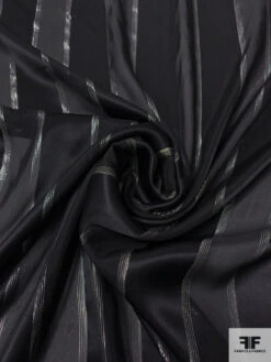 Satin Striped Silk Chiffon With Lurex Pinstripes - Black / Silver
