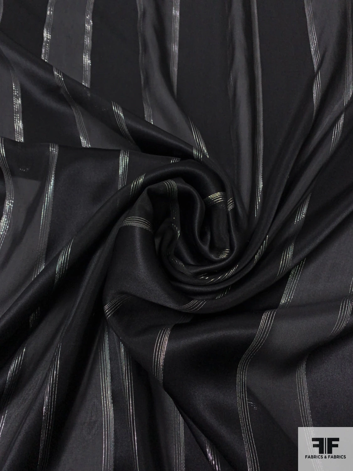 Satin Striped Silk Chiffon With Lurex Pinstripes - Black / Silver 3 Satin Striped Silk Chiffon With Lurex Pinstripes - Black / Silver