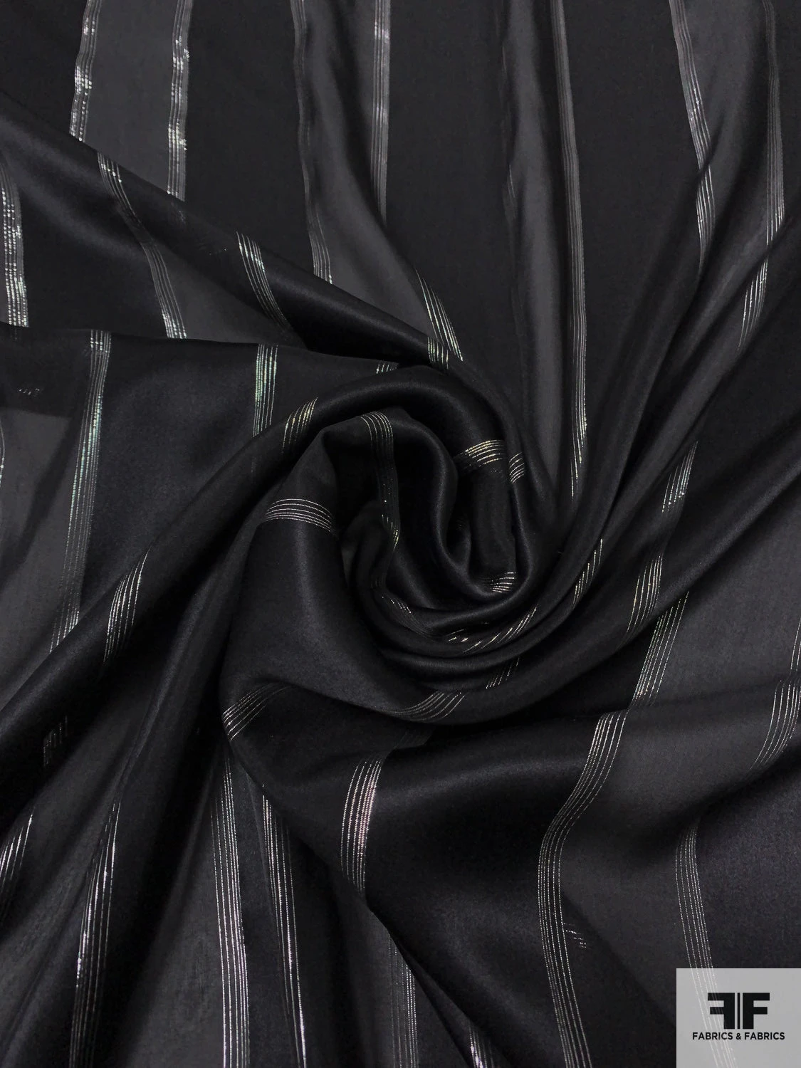 Satin Striped Silk Chiffon With Lurex Pinstripes - Black / Silver 5 Satin Striped Silk Chiffon With Lurex Pinstripes - Black / Silver - Image 3