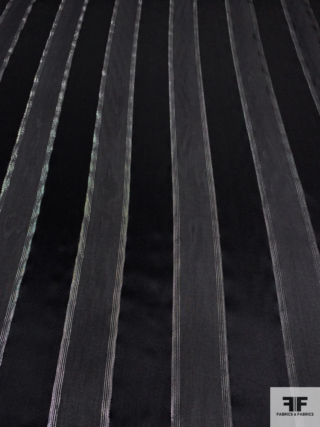 Satin Striped Silk Chiffon With Lurex Pinstripes - Black / Silver 4 Satin Striped Silk Chiffon With Lurex Pinstripes - Black / Silver - Image 2