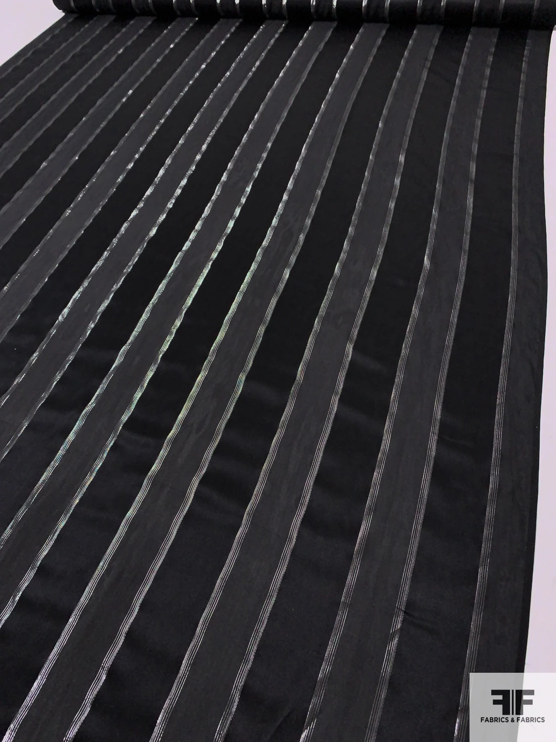 Satin Striped Silk Chiffon With Lurex Pinstripes - Black / Silver 9 Satin Striped Silk Chiffon With Lurex Pinstripes - Black / Silver - Image 7