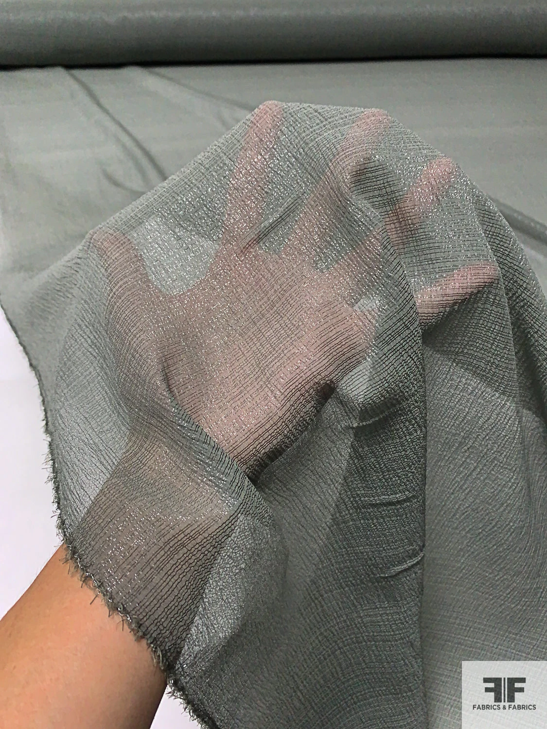 Lurex Threaded Silk Chiffon - Dark Smoke Sage 10 Lurex Threaded Silk Chiffon - Dark Smoke Sage - Image 8