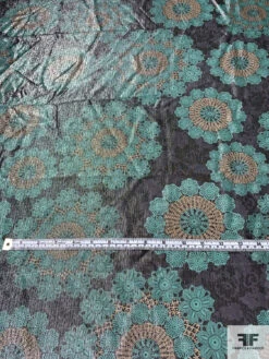 Medallion Floral Printed Silk Chiffon With Lurex Pinstripes - Jade / Tan / Black / Silver 14 Medallion Floral Printed Silk Chiffon With Lurex Pinstripes - Jade / Tan / Black / Silver -Fabrics And Fabrics Store 14605 5