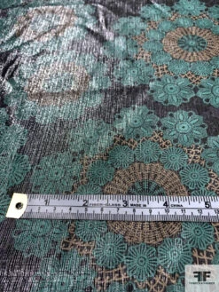 Medallion Floral Printed Silk Chiffon With Lurex Pinstripes - Jade / Tan / Black / Silver 15 Medallion Floral Printed Silk Chiffon With Lurex Pinstripes - Jade / Tan / Black / Silver -Fabrics And Fabrics Store 14605 6