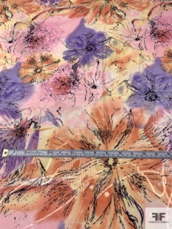 Watercolor Floral Printed Burnout Chiffon - Pinks / Lavender / Burnt Coral / Yellow -Fabrics And Fabrics Store 14615 4