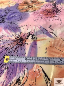 Watercolor Floral Printed Burnout Chiffon - Pinks / Lavender / Burnt Coral / Yellow -Fabrics And Fabrics Store 14615 5